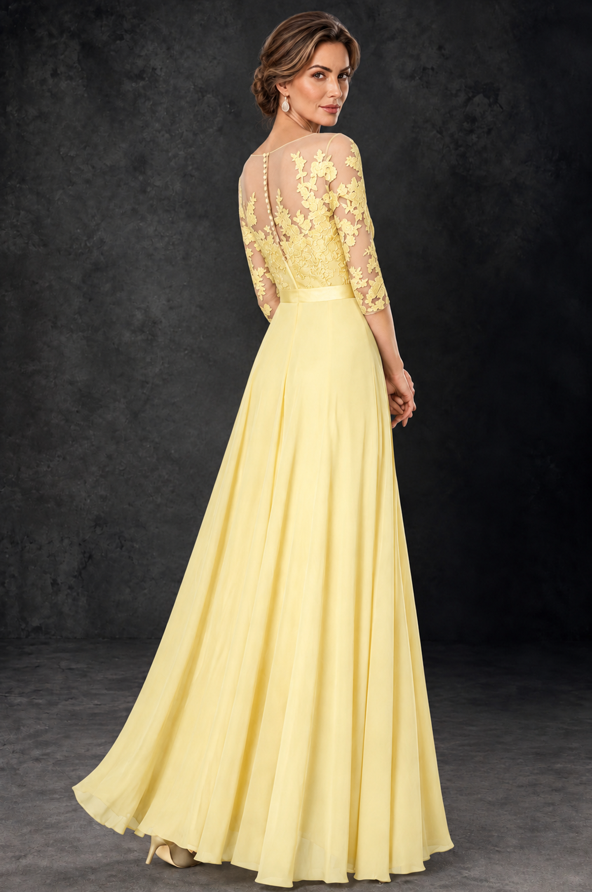 BOLODOO Daffodil Lace Wide-Leg Jumpsuit with Three-Quarter Sleeves - Daffodil - Daffodil_4