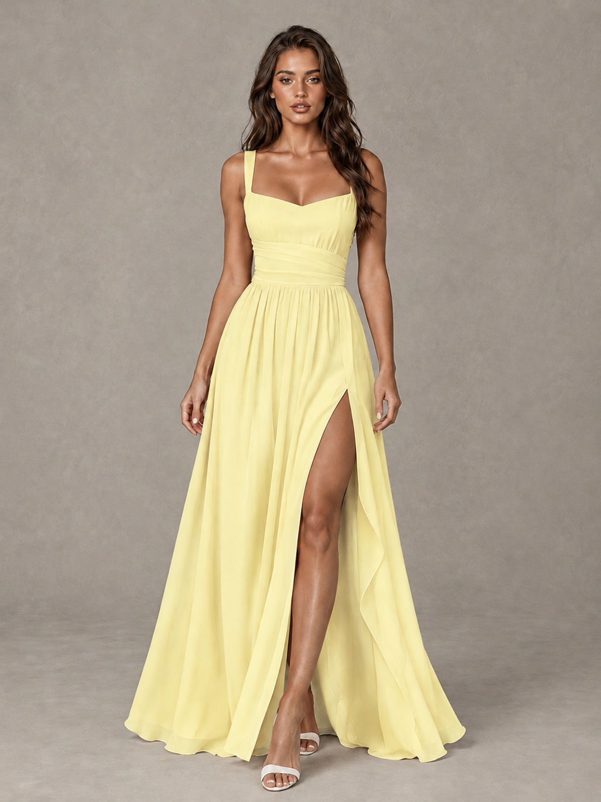 BOLODOO Daffodil A-Line Bridesmaid Dress with High Slit & Lace-Up Back - Daffodil - Daffodil (1)
