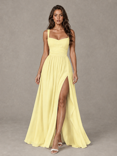 BOLODOO Daffodil A-Line Bridesmaid Dress with High Slit & Lace-Up Back - Daffodil - Daffodil (1)