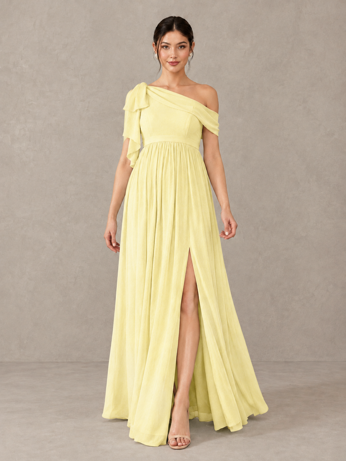 BOLODOO Daffodil One-Shoulder Maternity Bridesmaid Dress with Slit - Daffodil - Daffodil (1)
