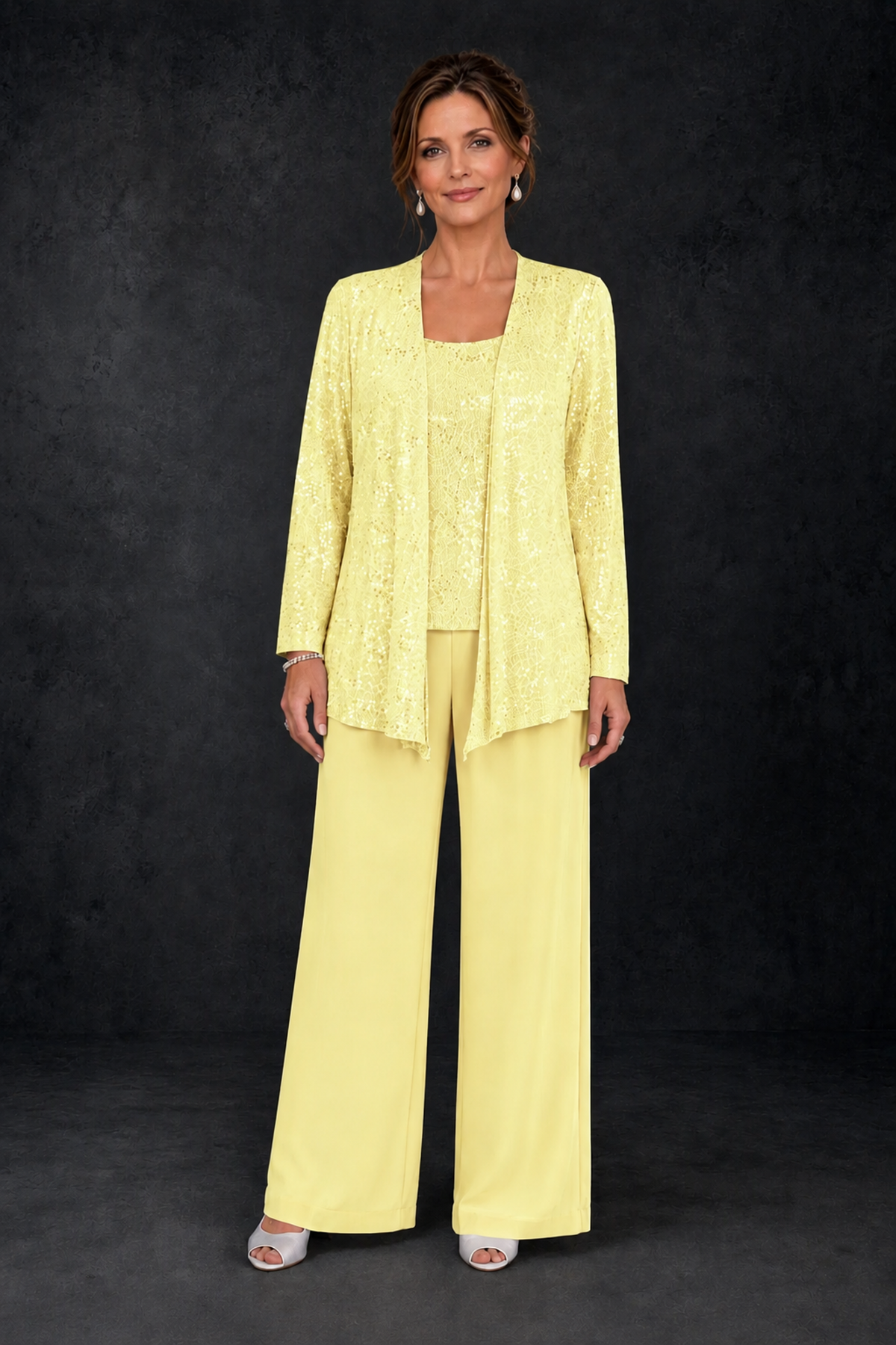 BOLODOO Daffodil Sequin Lace 3-Piece Pant Suit with Long Sleeve Jacket - Daffodil - Daffodil (1)