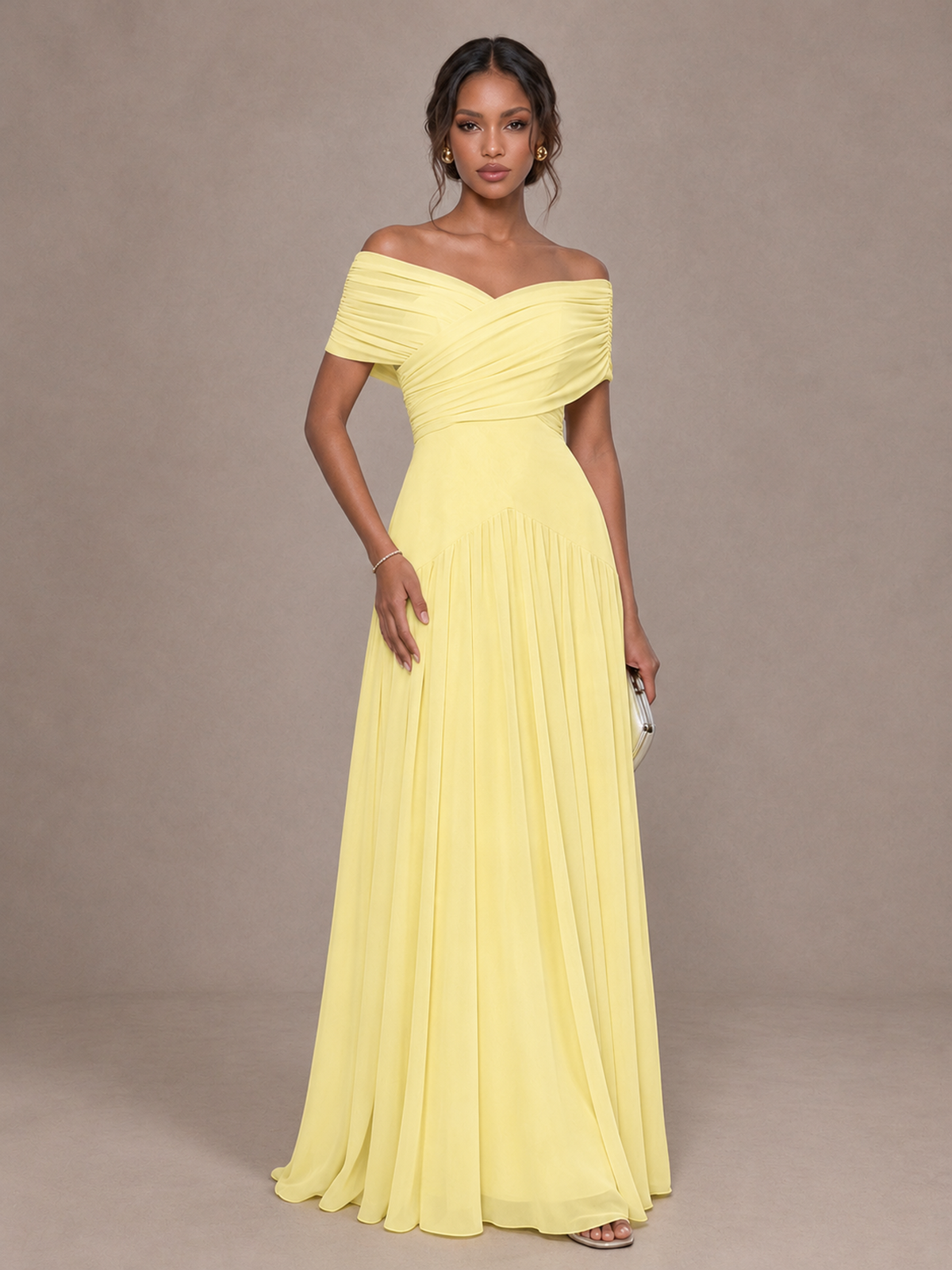 BOLODOO Daffodil Off-Shoulder Ruched A-Line Bridesmaid Dress - Daffodil - Daffodil (1)