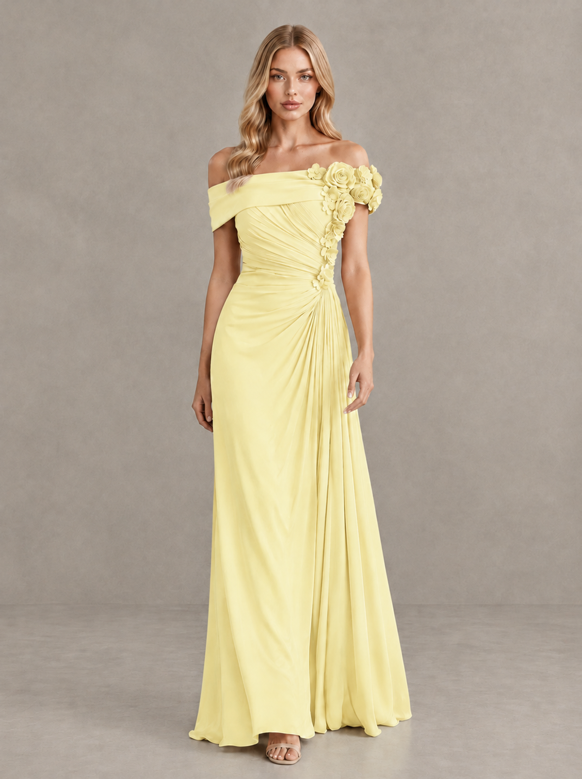 BOLODOO Daffodil Off-Shoulder Floral Applique Wedding Guest Maxi Dress - Daffodil - Daffodil (1)