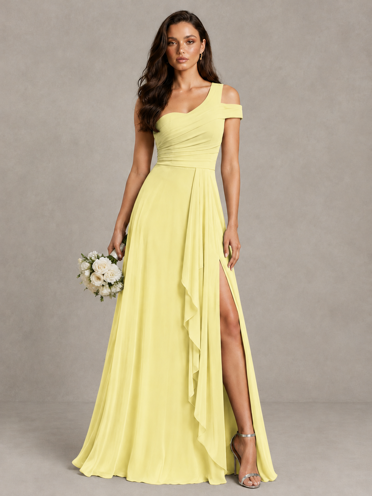 BOLODOO Daffodil One-Shoulder Bridesmaid Dress with Side Slit - Daffodil - Daffodil (1)