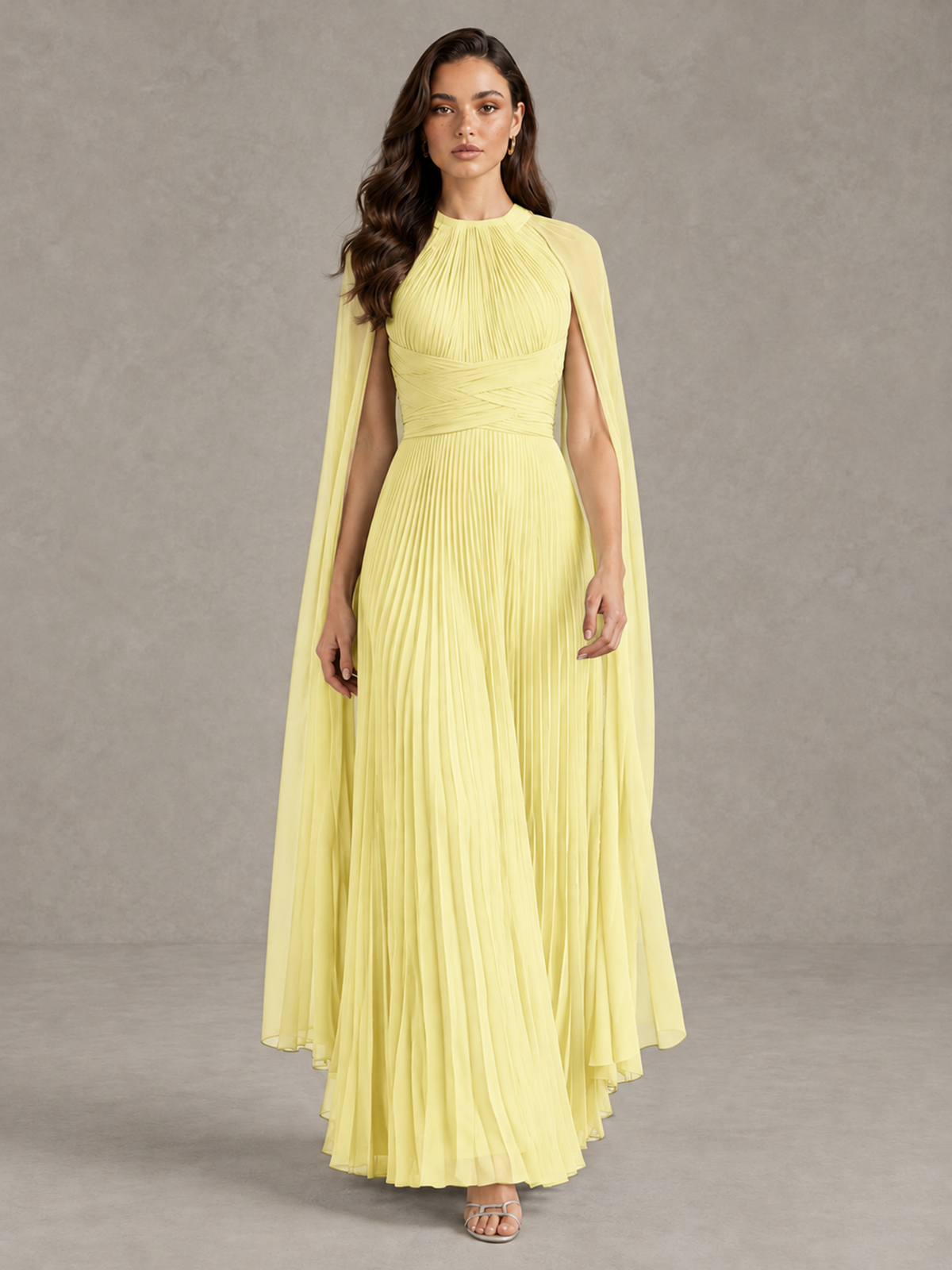 BOLODOO Daffodil Pleated Cape Maxi Wedding Guest Dress - Daffodil - Daffodil (1)