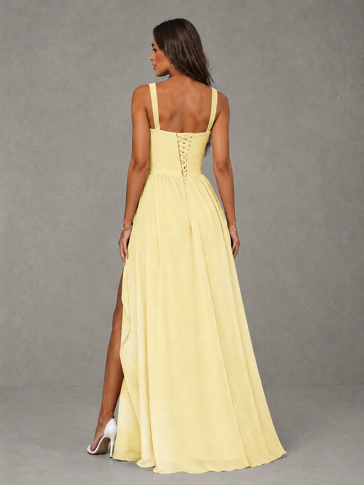 BOLODOO Daffodil A-Line Bridesmaid Dress with High Slit & Lace-Up Back - Daffodil - Daffodil (2)
