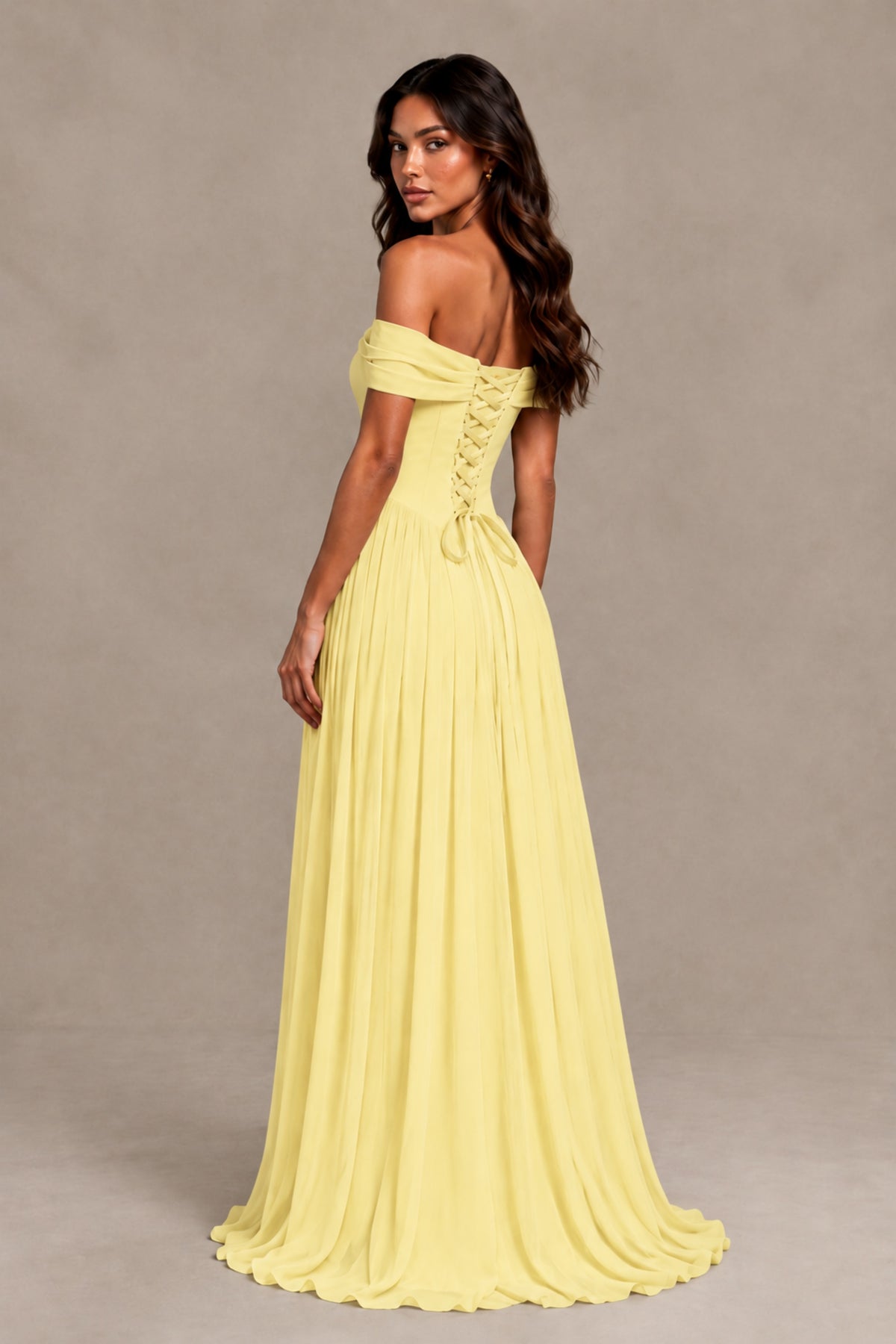 BOLODOO Daffodil Off-Shoulder Sweetheart Corset Pleated Chiffon Maxi Dress - Daffodil - Daffodil (2)