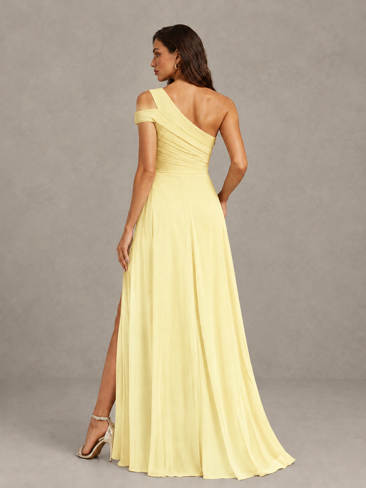 BOLODOO Daffodil One-Shoulder Bridesmaid Dress with Side Slit - Daffodil - Daffodil (2)