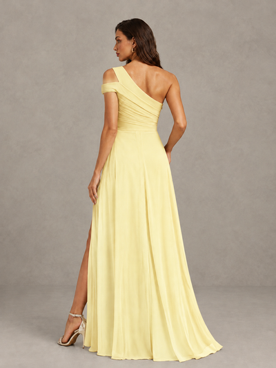 BOLODOO Daffodil One-Shoulder Bridesmaid Dress with Side Slit - Daffodil - Daffodil (2)