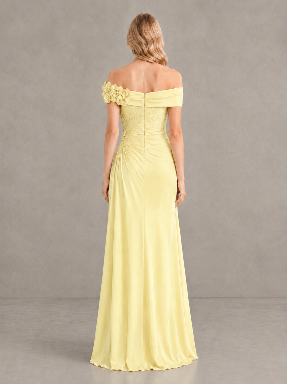 BOLODOO Daffodil Off-Shoulder Floral Applique Wedding Guest Maxi Dress - Daffodil - Daffodil (2)