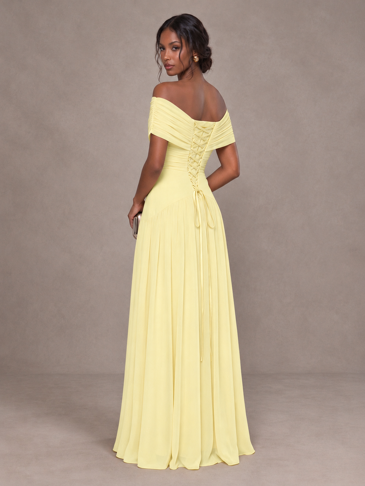 BOLODOO Daffodil Off-Shoulder Ruched A-Line Bridesmaid Dress - Daffodil - Daffodil (2)