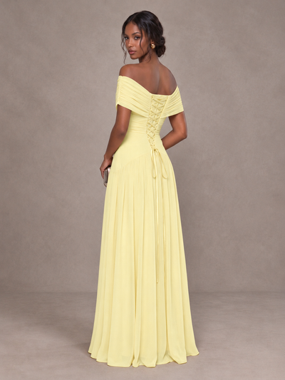 BOLODOO Daffodil Off-Shoulder Ruched A-Line Bridesmaid Dress - Daffodil - Daffodil (2)