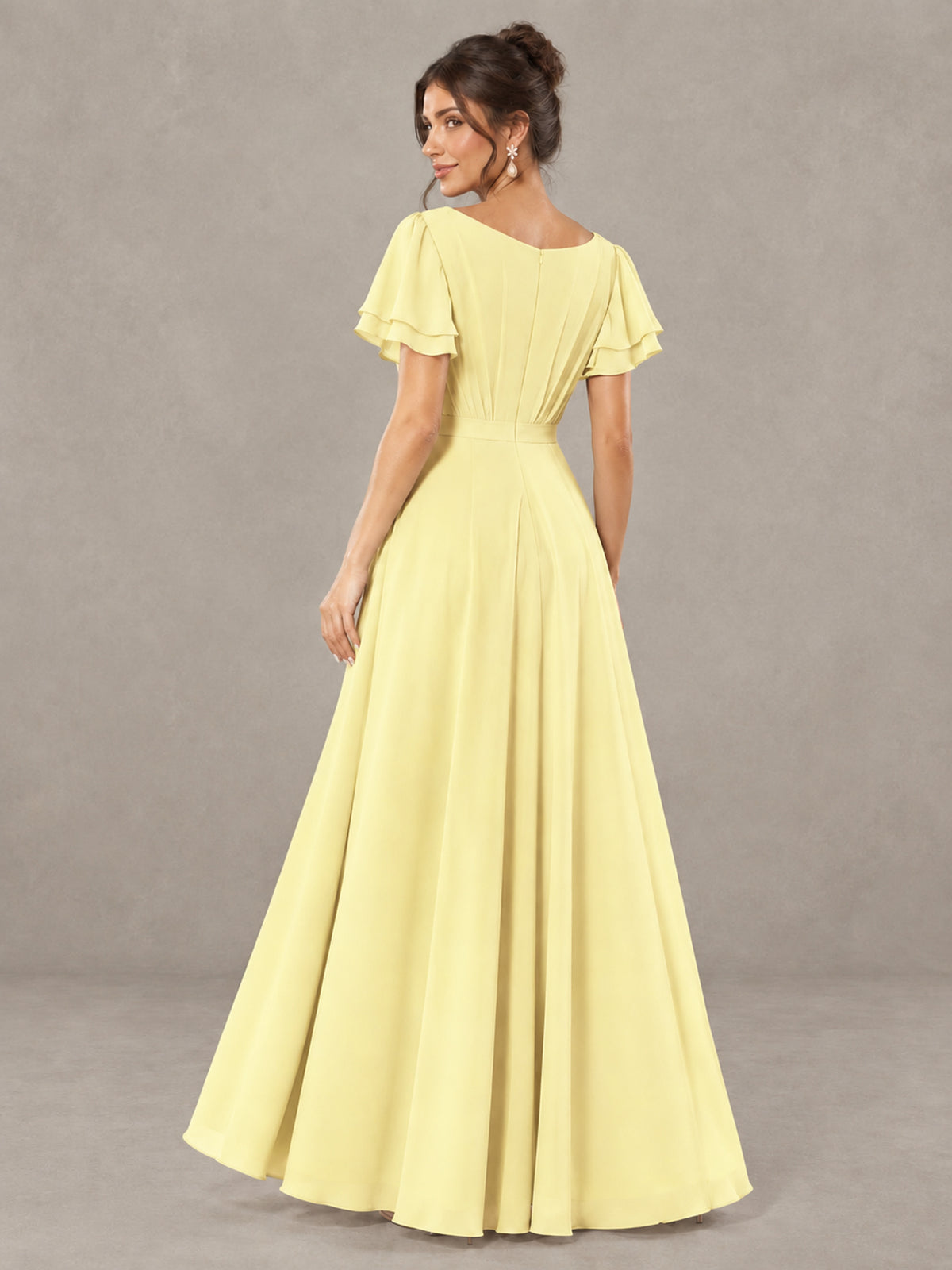 BOLODOO Daffodil Flutter Sleeve Ruffle Bridesmaid Dress with Slit - Daffodil - Daffodil (2)
