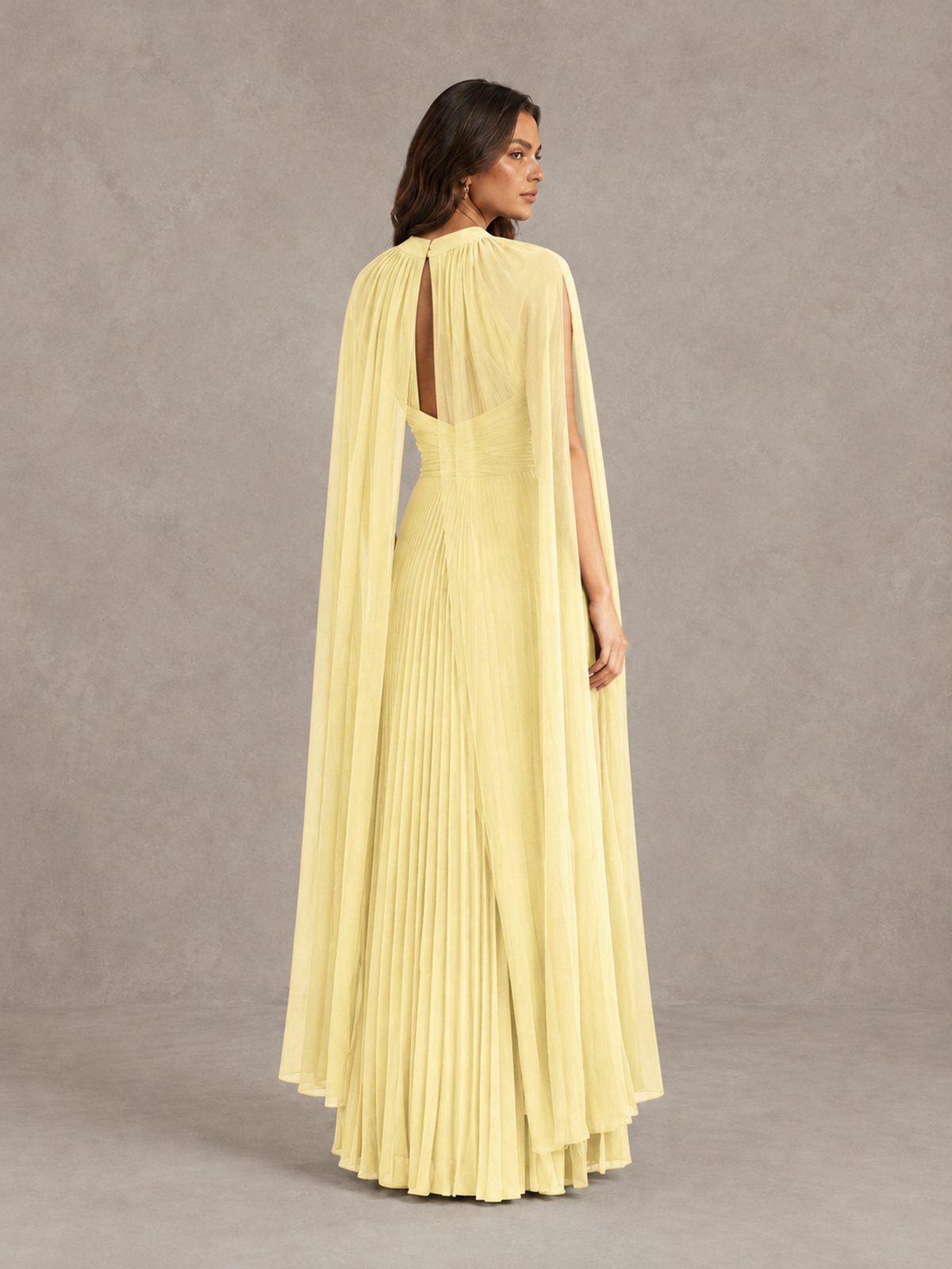 BOLODOO Daffodil Pleated Cape Maxi Wedding Guest Dress - Daffodil - Daffodil (2)