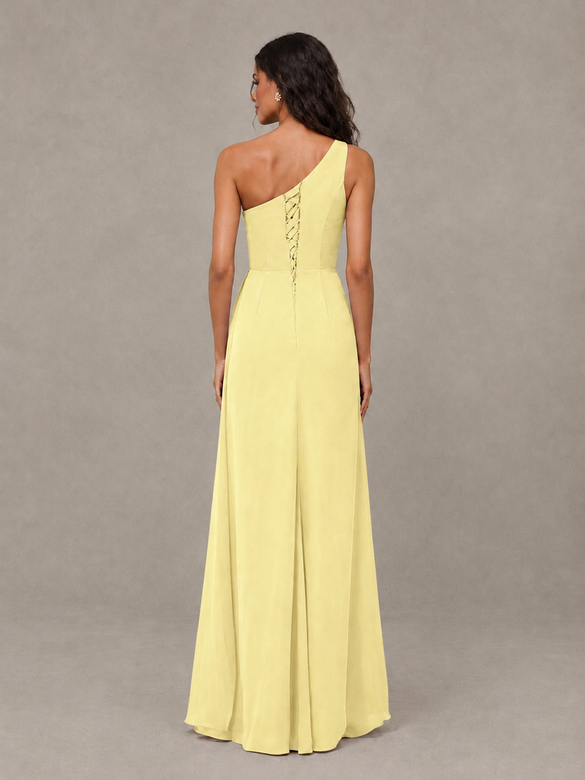 BOLODOO Daffodil One-Shoulder Chiffon Bridesmaid Dress with Ruched Bodice & High Slit - Daffodil - Daffodil (2)