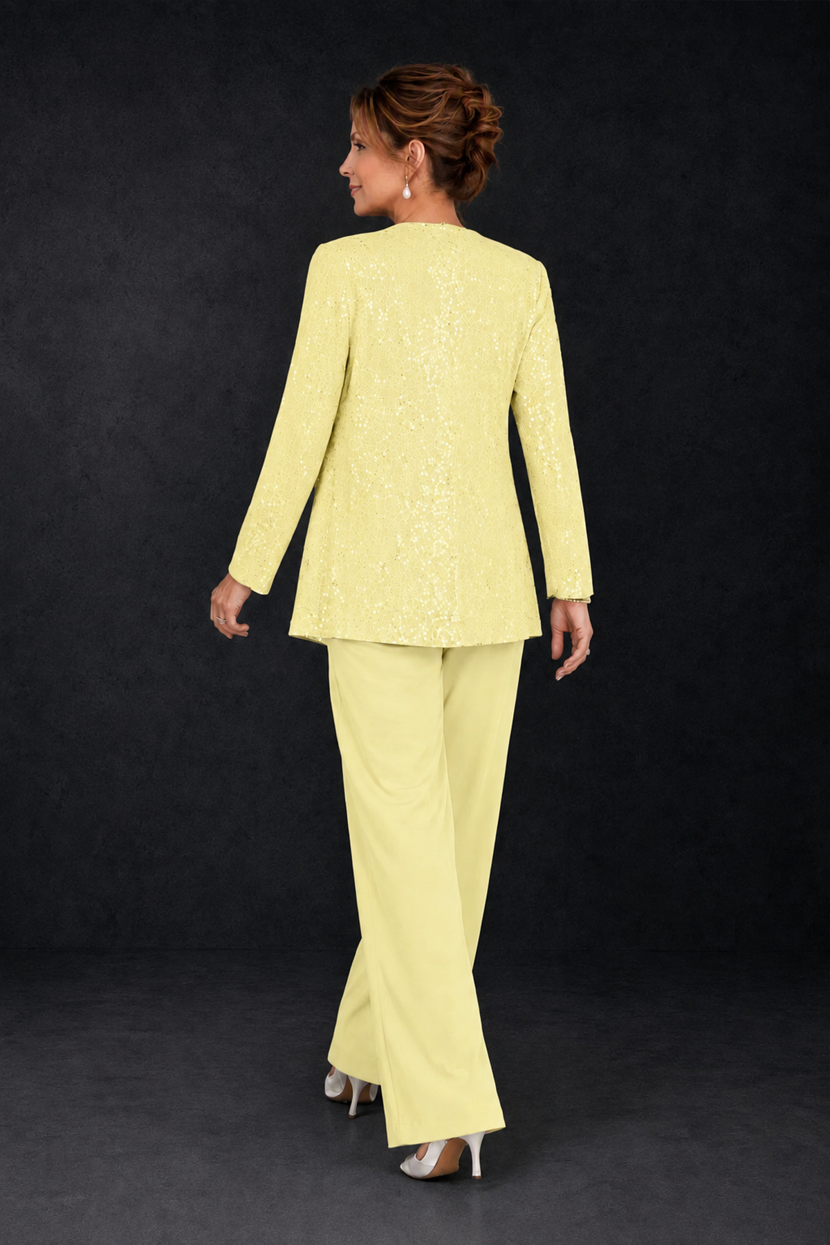 BOLODOO Daffodil Sequin Lace 3-Piece Pant Suit with Long Sleeve Jacket - Daffodil - Daffodil (2)