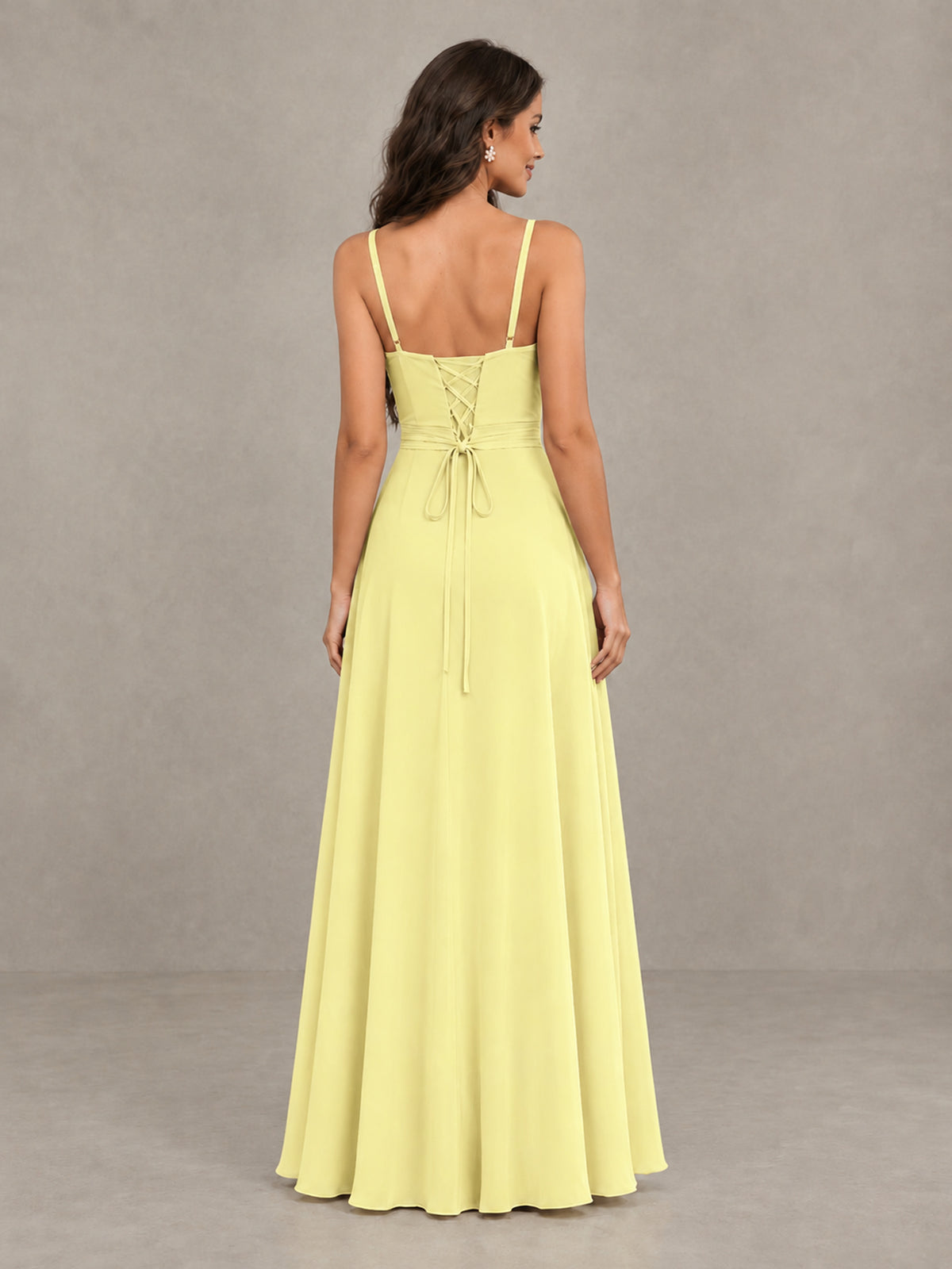 BOLODOO Daffodil Spaghetti Strap Ruffle Bridesmaid Dress with Slit - Daffodil - Daffodil (2)