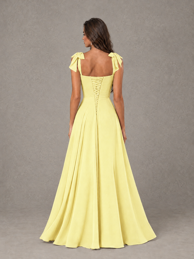 BOLODOO Daffodil Bow-Strap Bridesmaid Dress with Ruffle Slit - Daffodil - Daffodil (2)