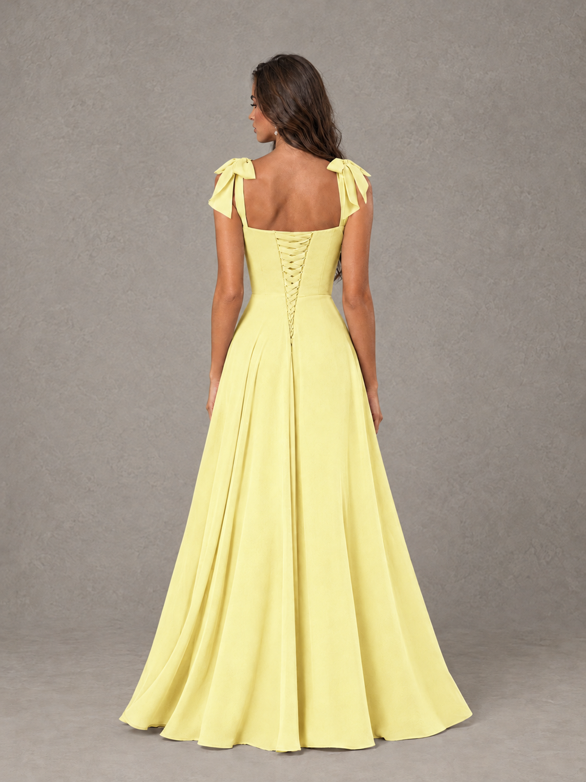 BOLODOO Daffodil Bow-Strap Bridesmaid Dress with Ruffle Slit - Daffodil - Daffodil (2)
