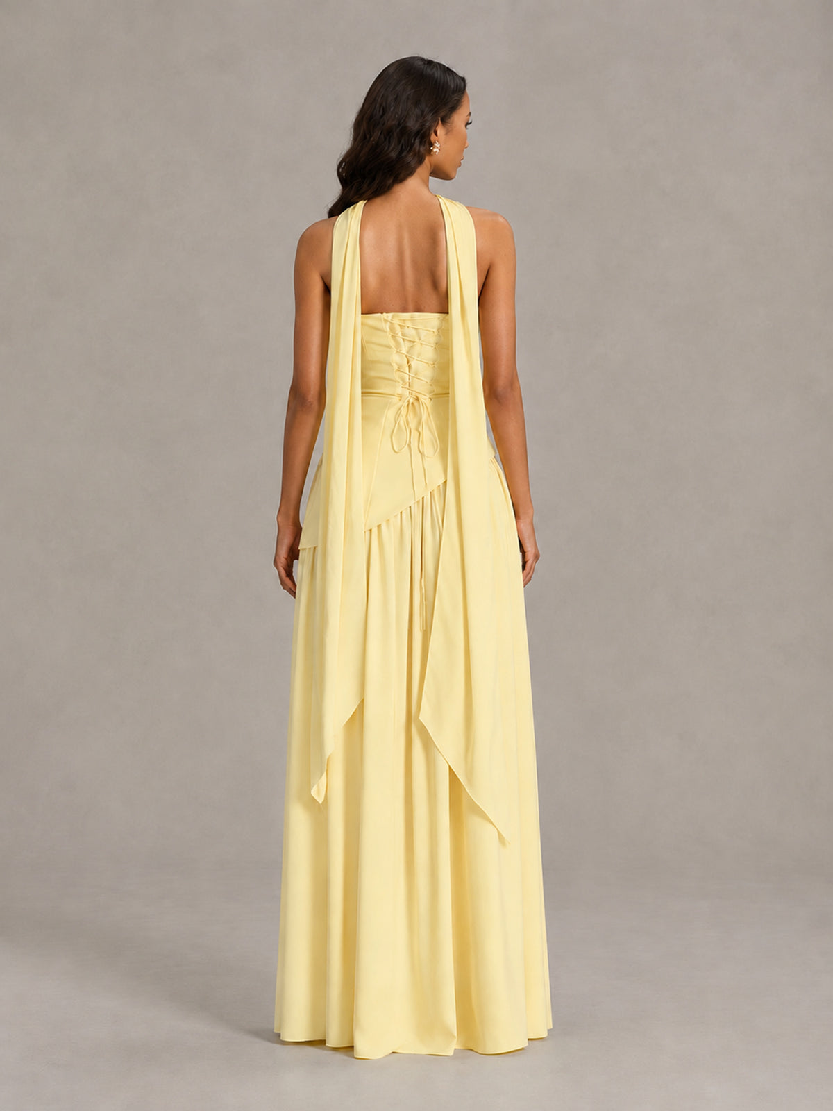 Daffodil Strapless Bridesmaid Dress with Scarf & High Slit - Daffodil - Daffodil (2)