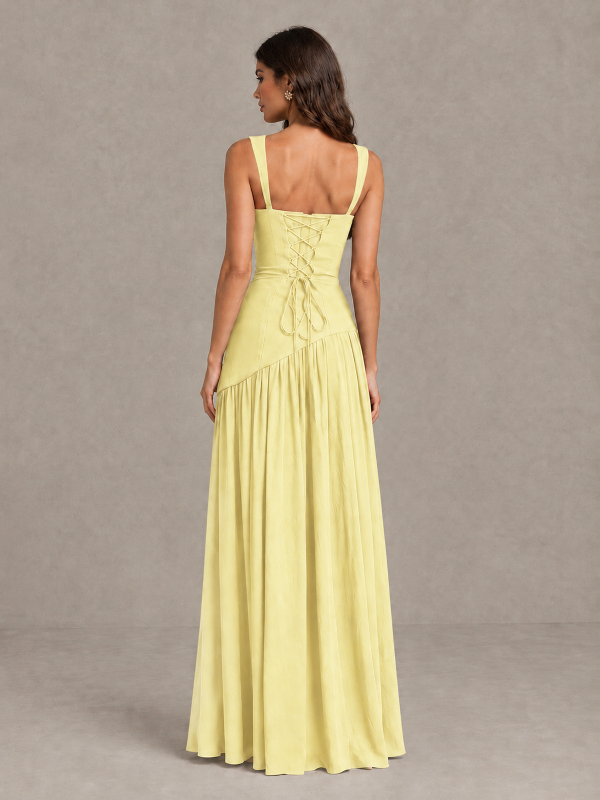 BOLODOO Daffodil Brown Scarf Bridesmaid Dress with Lace-Up Back - Daffodil - Daffodil (2)