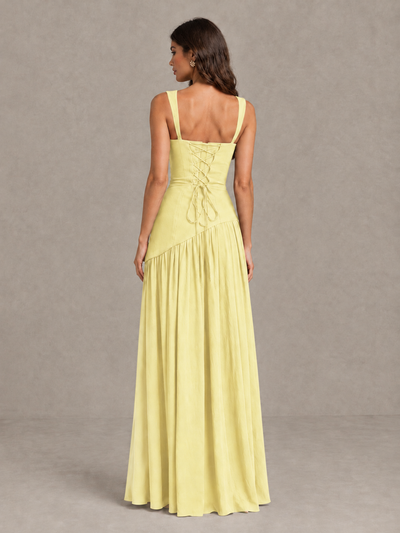 BOLODOO Daffodil Brown Scarf Bridesmaid Dress with Lace-Up Back - Daffodil - Daffodil (2)