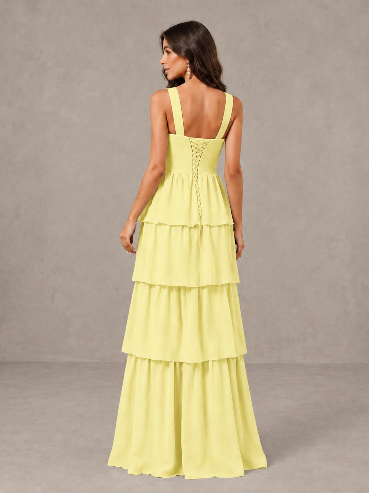 BOLODOO Daffodil Square Neck Tiered Bridesmaid Dress with Slit - Daffodil - Daffodil (2)