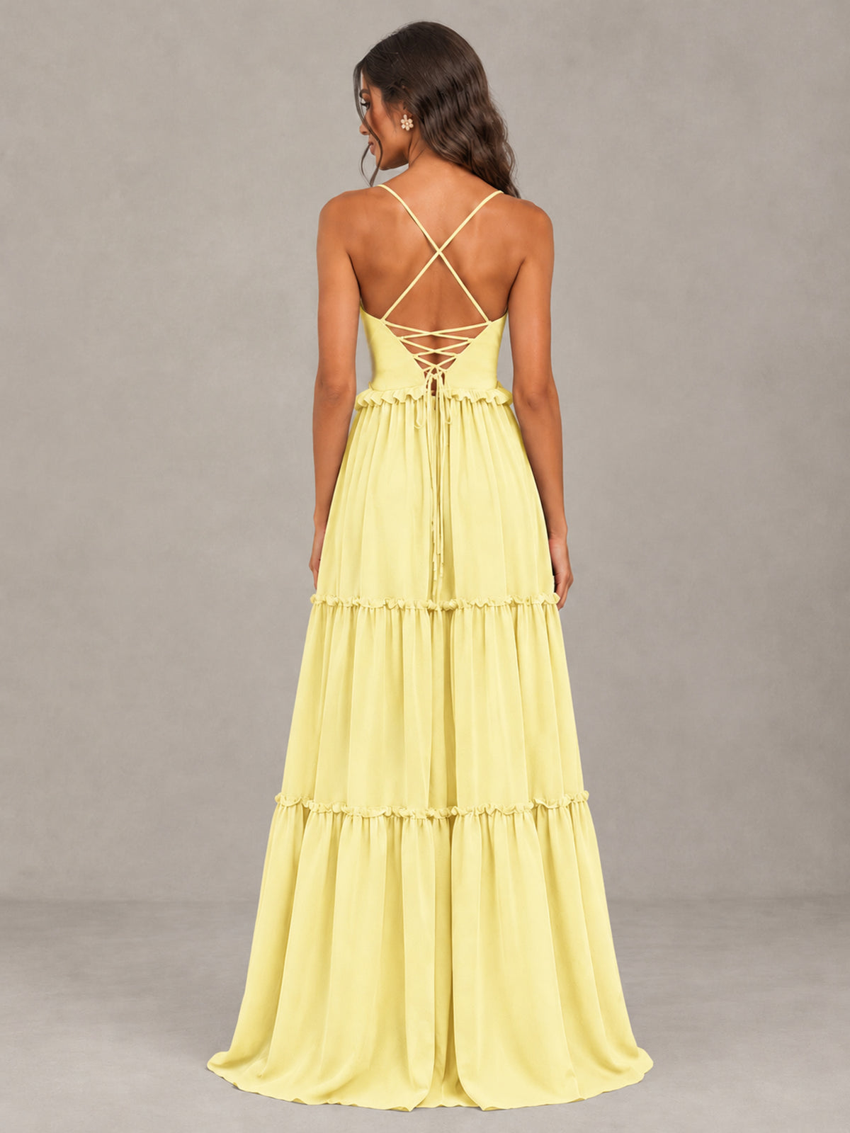 BOLODOO Daffodil Tiered V-Neck Lace-Up Back Bridesmaid Dress - Daffodil - Daffodil (2)