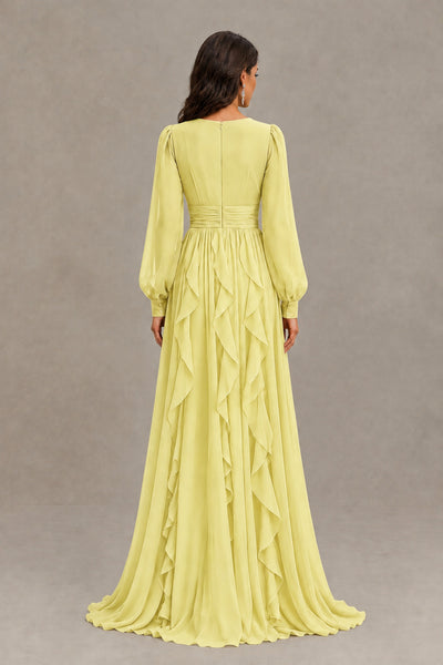 BOLODOO Daffodil Long Sleeve V-Neck Ruffle Maxi Dress - Daffodil - Daffodil (3)