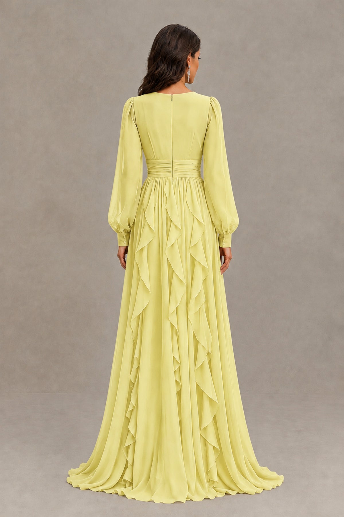BOLODOO Daffodil Long Sleeve V-Neck Ruffle Maxi Dress - Daffodil - Daffodil (3)