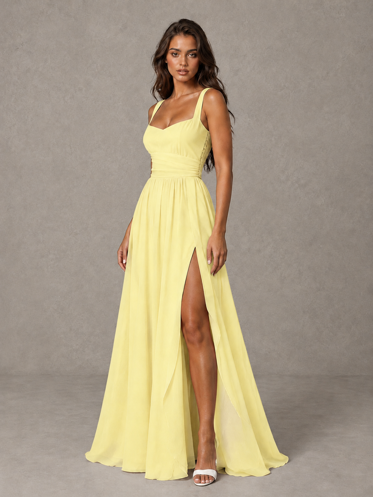 BOLODOO Daffodil A-Line Bridesmaid Dress with High Slit & Lace-Up Back - Daffodil - Daffodil (3)