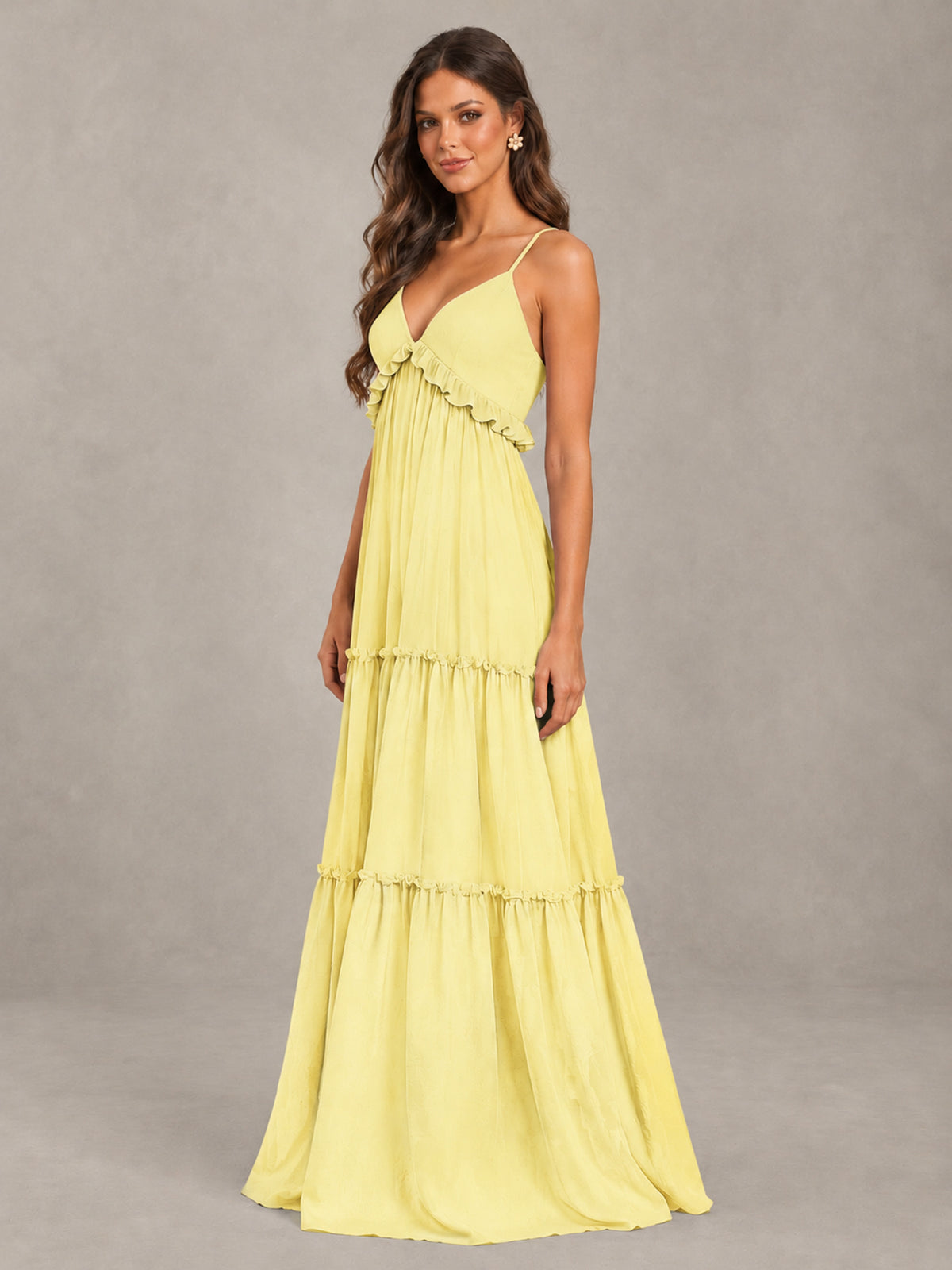 BOLODOO Daffodil Tiered V-Neck Lace-Up Back Bridesmaid Dress - Daffodil - Daffodil (3)