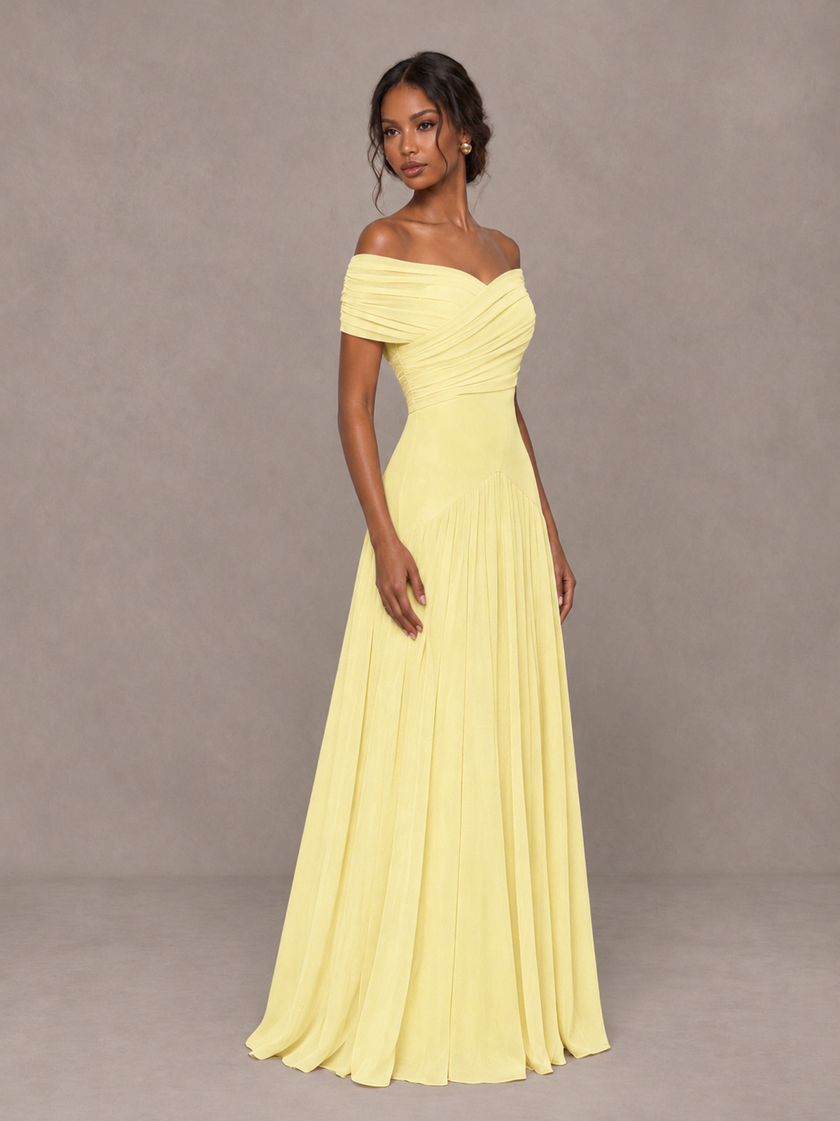 BOLODOO Daffodil Off-Shoulder Ruched A-Line Bridesmaid Dress - Daffodil - Daffodil (3)