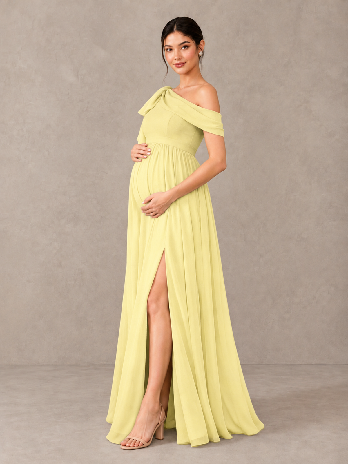 BOLODOO Daffodil One-Shoulder Maternity Bridesmaid Dress with Slit - Daffodil - Daffodil (3)