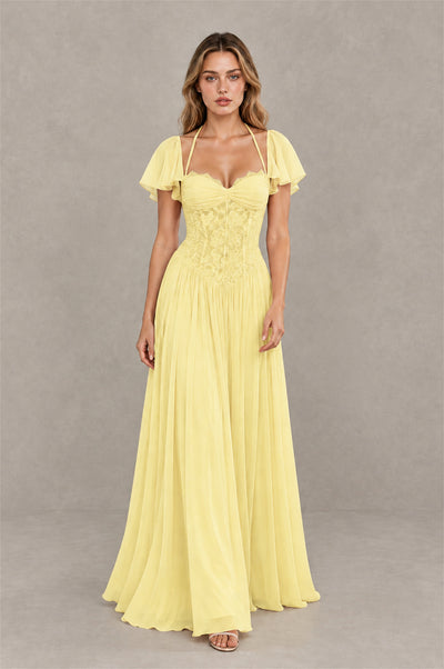 BOLODOO Daffodil Flutter Sleeve Lace Corset A-Line Maxi Dress - Daffodil - Daffodil (3)