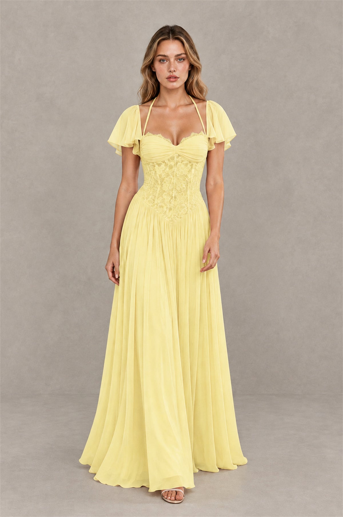 BOLODOO Daffodil Flutter Sleeve Lace Corset A-Line Maxi Dress - Daffodil - Daffodil (3)
