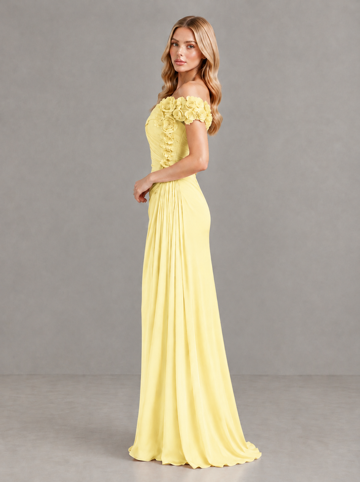 BOLODOO Daffodil Off-Shoulder Floral Applique Wedding Guest Maxi Dress - Daffodil - Daffodil (3)