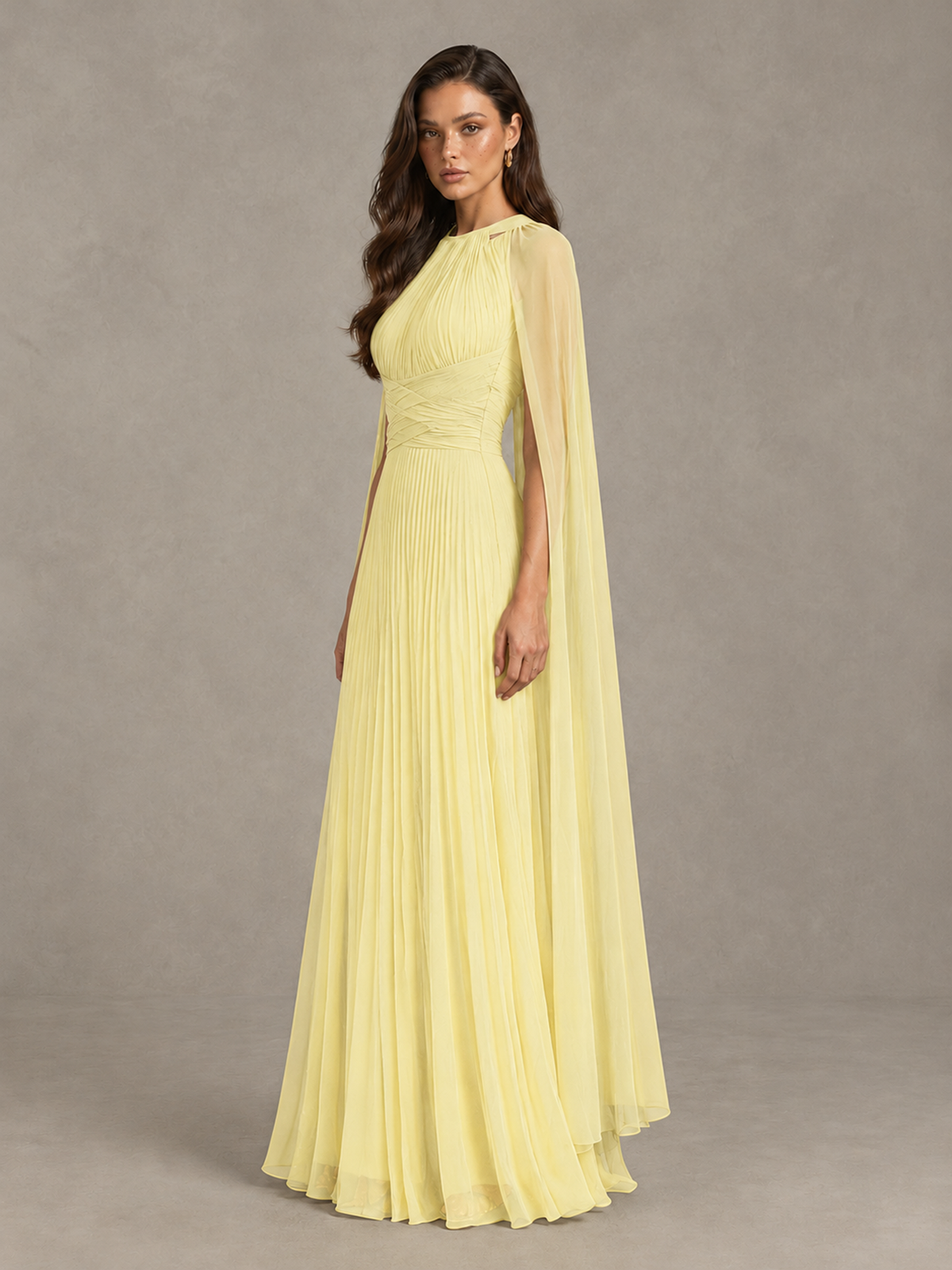 BOLODOO Daffodil Pleated Cape Maxi Wedding Guest Dress - Daffodil - Daffodil (3)