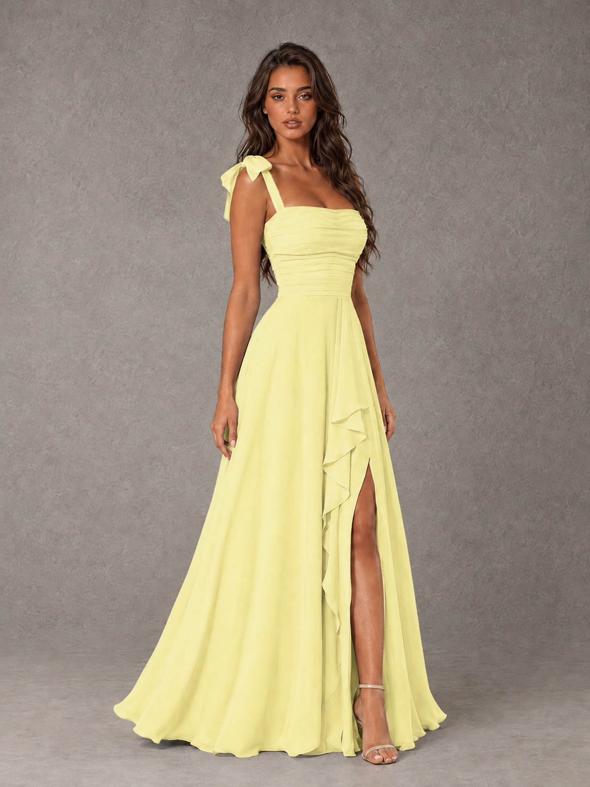 BOLODOO Daffodil Bow-Strap Bridesmaid Dress with Ruffle Slit - Daffodil - Daffodil (3)
