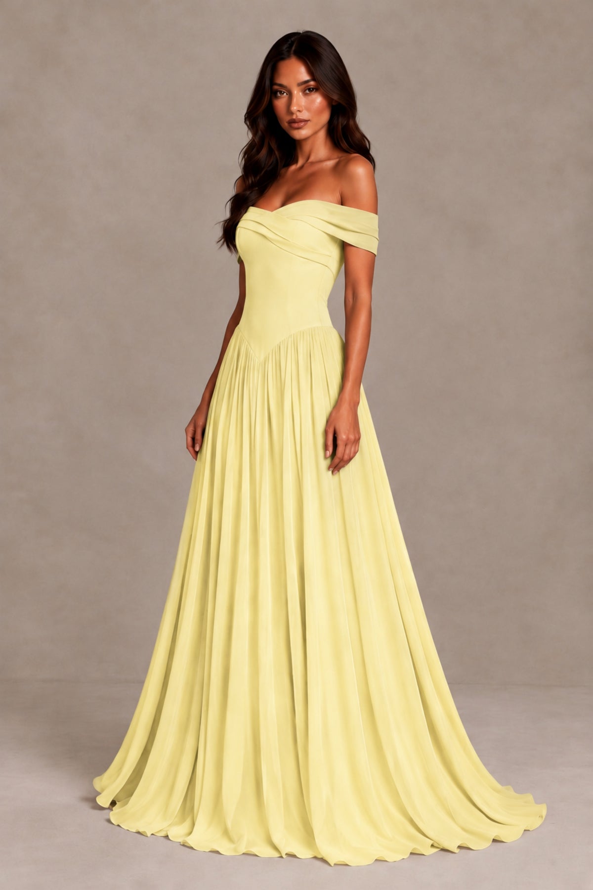 BOLODOO Daffodil Off-Shoulder Sweetheart Corset Pleated Chiffon Maxi Dress - Daffodil - Daffodil (3)