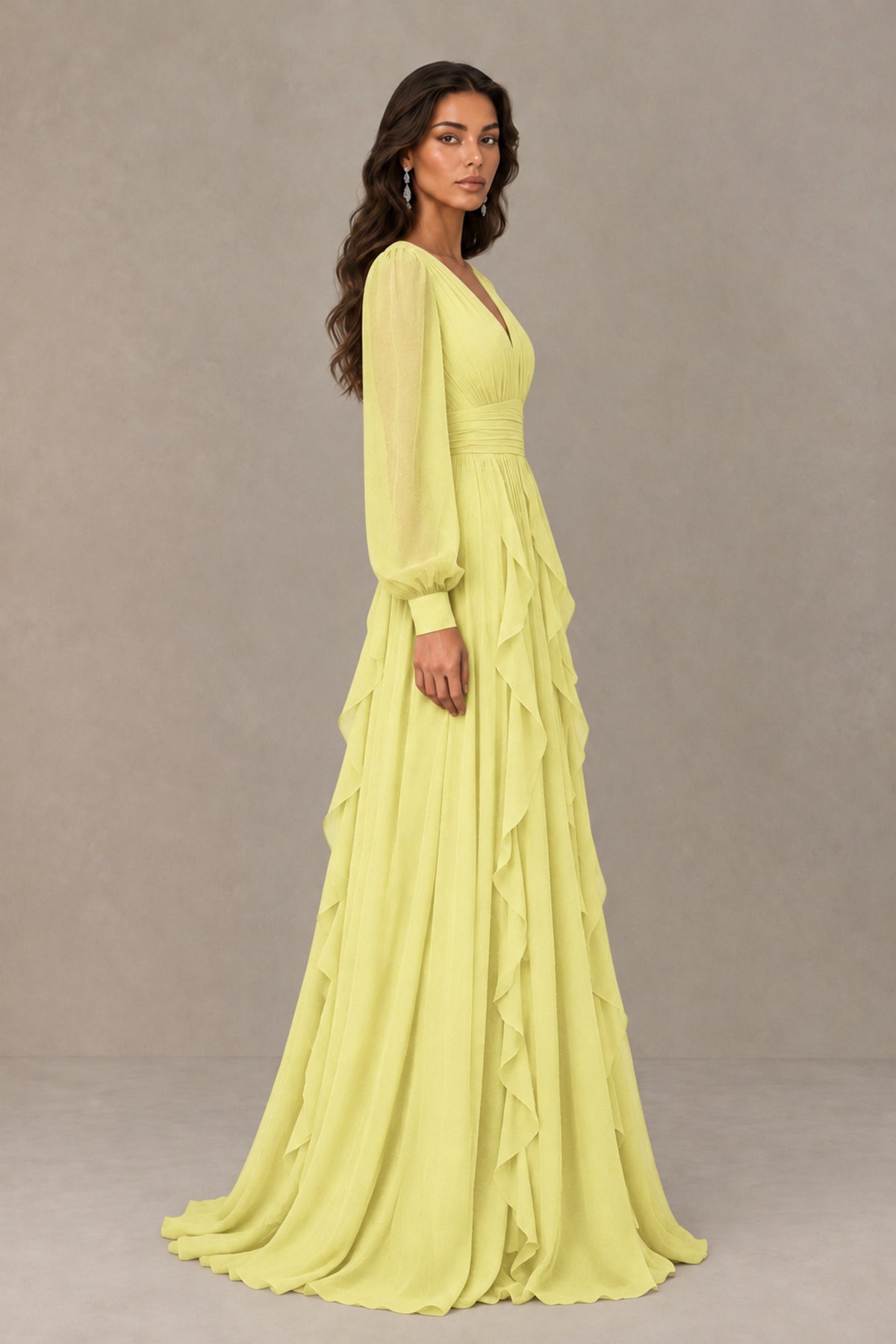 BOLODOO Daffodil Long Sleeve V-Neck Ruffle Maxi Dress - Daffodil - Daffodil (4)
