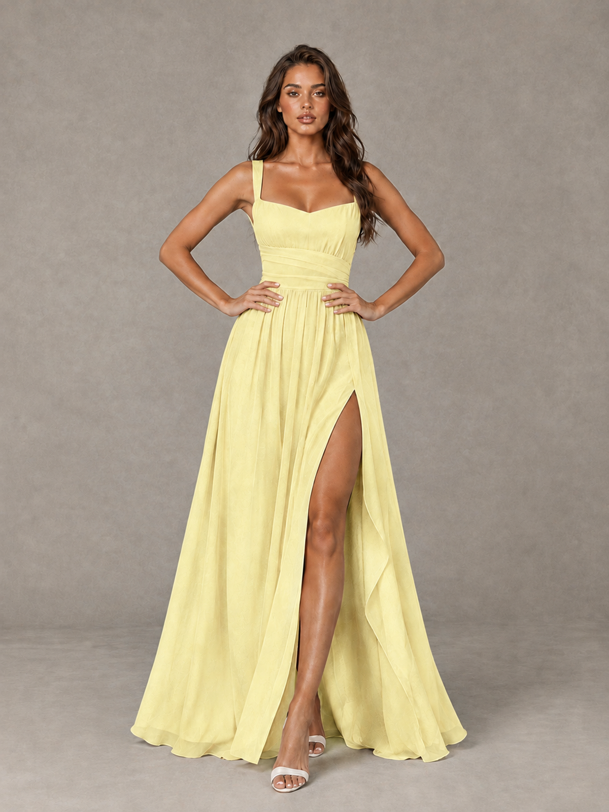 BOLODOO Daffodil A-Line Bridesmaid Dress with High Slit & Lace-Up Back - Daffodil - Daffodil (4)