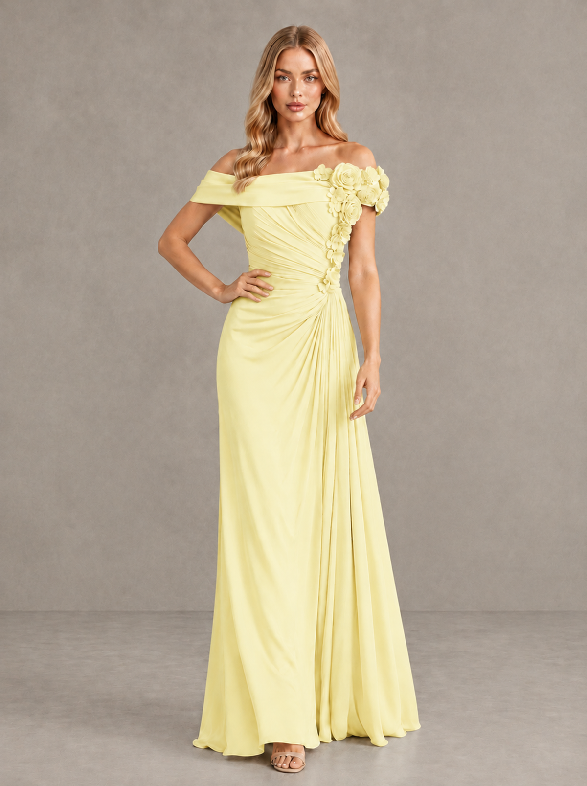 BOLODOO Daffodil Off-Shoulder Floral Applique Wedding Guest Maxi Dress - Daffodil - Daffodil (4)
