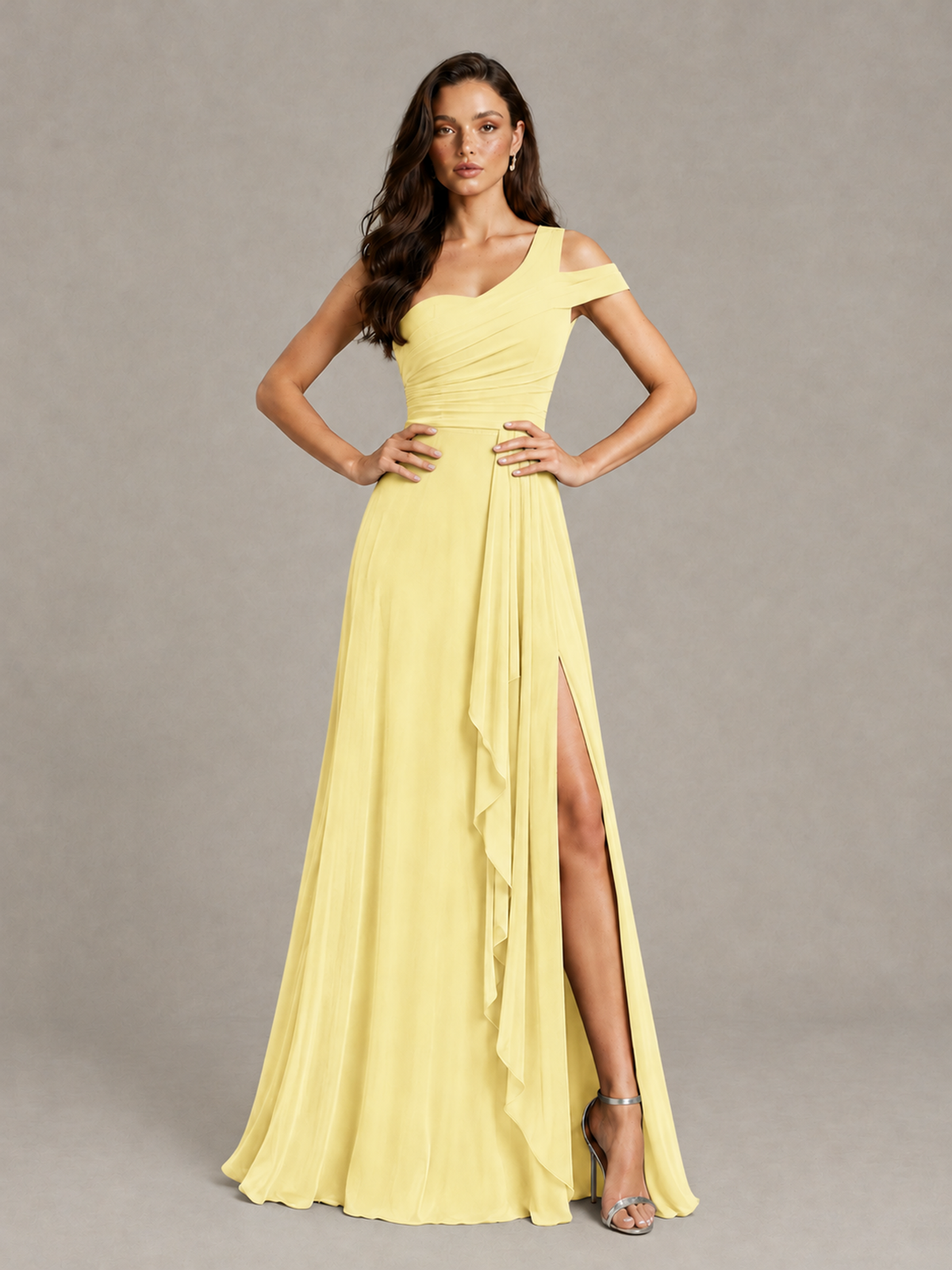 BOLODOO Daffodil One-Shoulder Bridesmaid Dress with Side Slit - Daffodil - Daffodil (4)