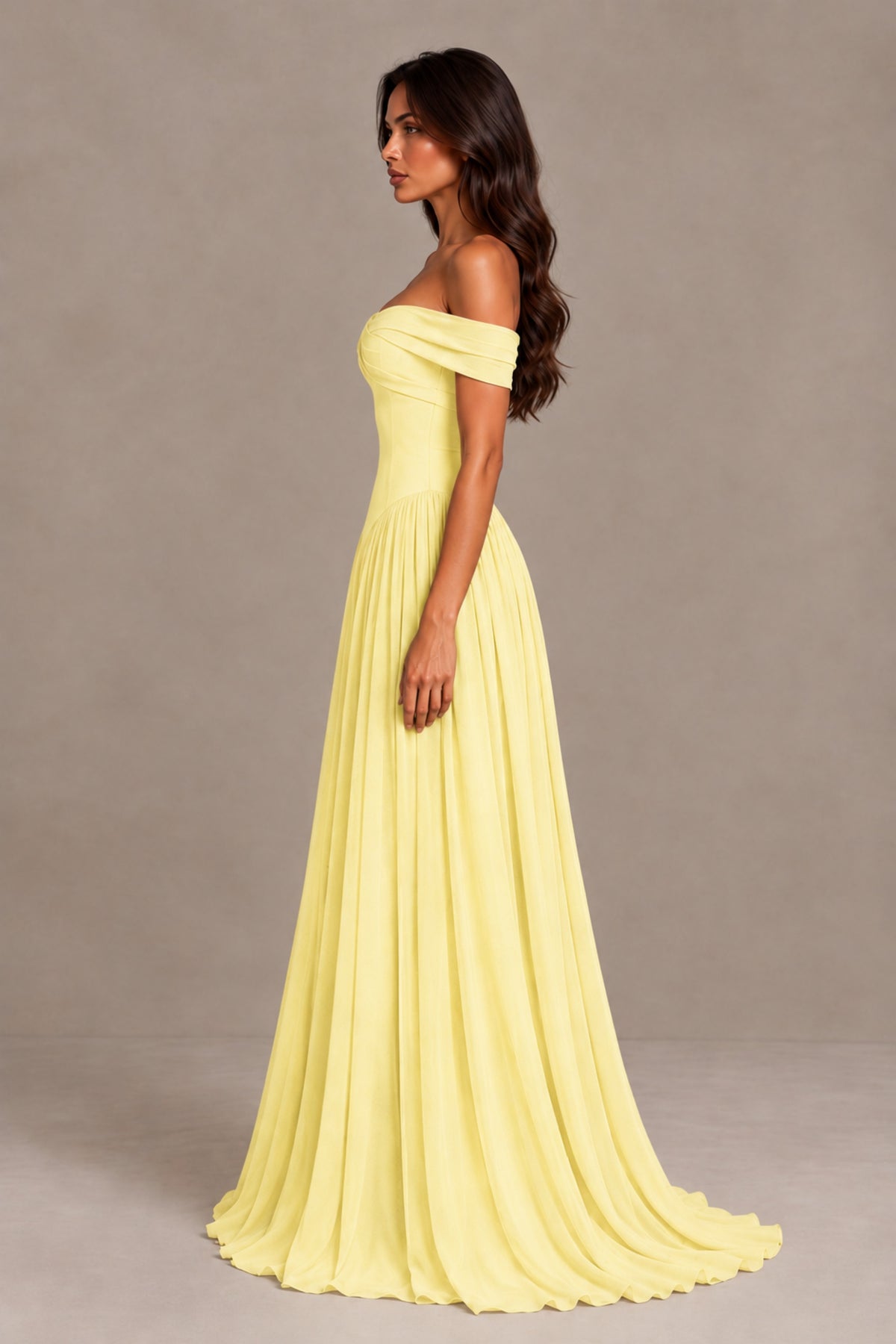 BOLODOO Daffodil Off-Shoulder Sweetheart Corset Pleated Chiffon Maxi Dress - Daffodil - Daffodil (4)