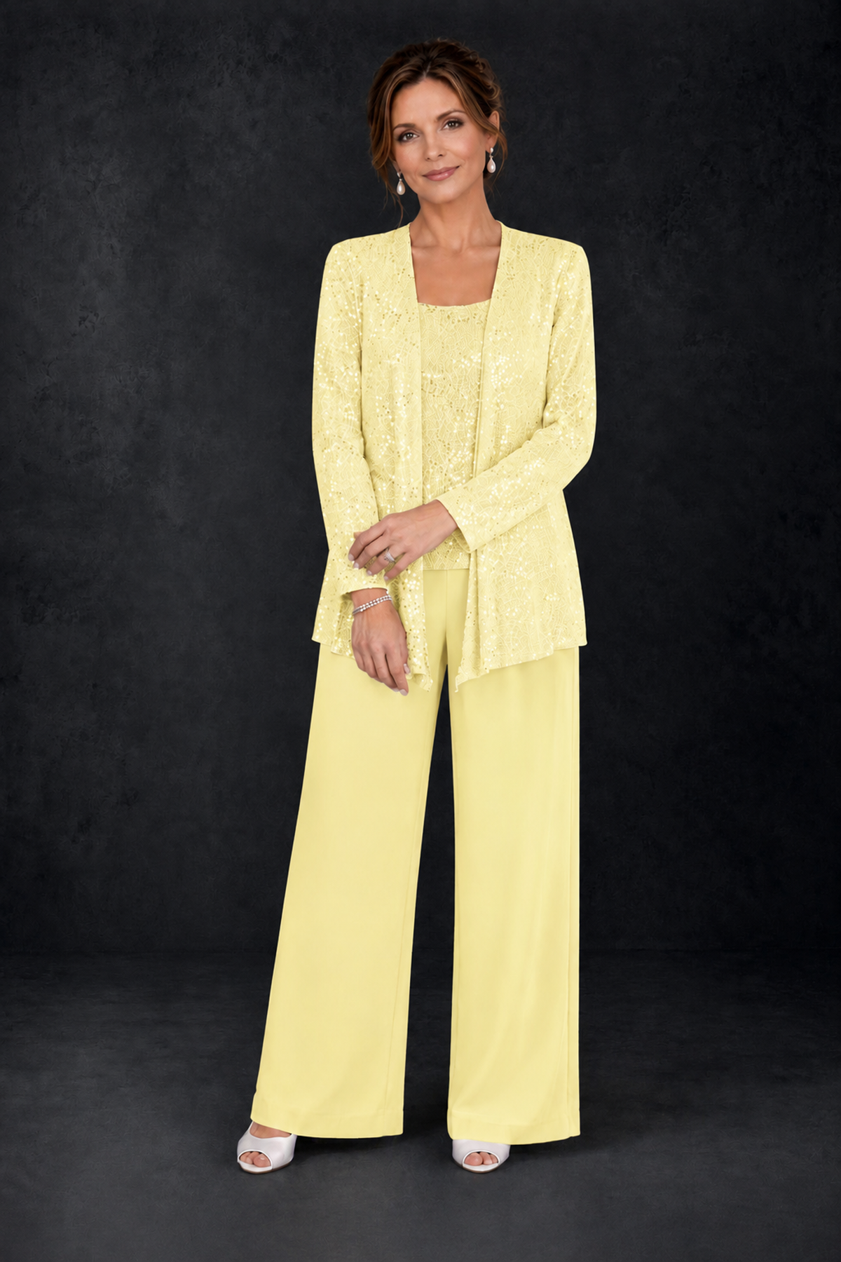 BOLODOO Daffodil Sequin Lace 3-Piece Pant Suit with Long Sleeve Jacket - Daffodil - Daffodil (4)