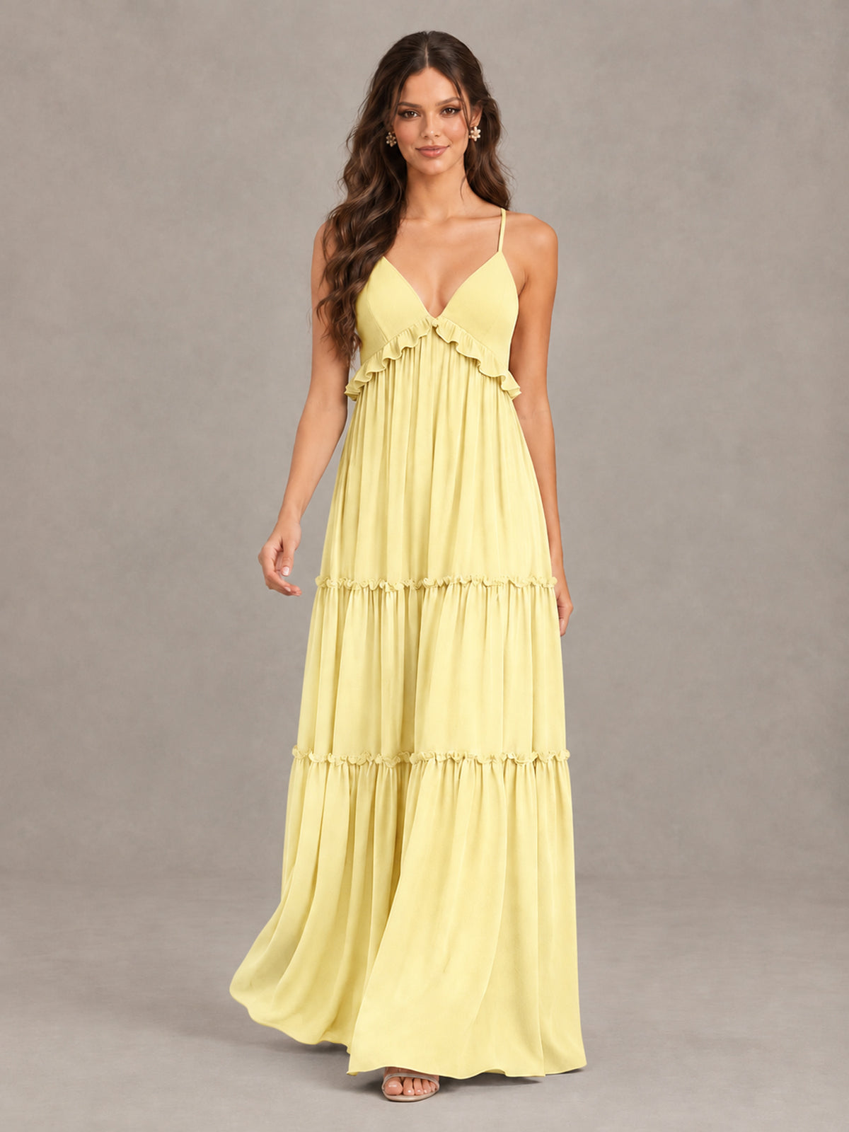 BOLODOO Daffodil Tiered V-Neck Lace-Up Back Bridesmaid Dress - Daffodil - Daffodil (4)