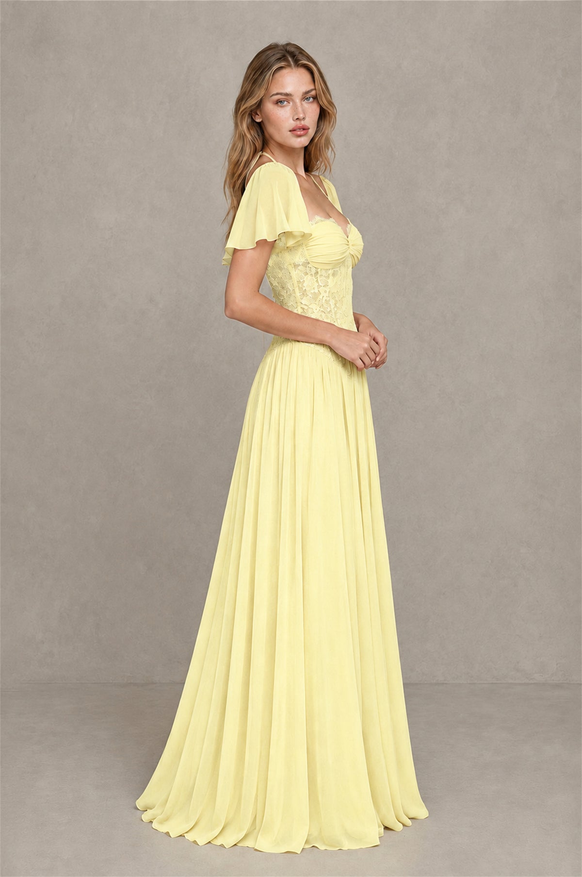BOLODOO Daffodil Flutter Sleeve Lace Corset A-Line Maxi Dress - Daffodil - Daffodil (4)