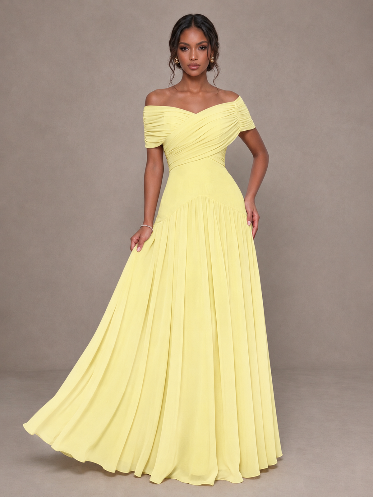 BOLODOO Daffodil Off-Shoulder Ruched A-Line Bridesmaid Dress - Daffodil - Daffodil (4)