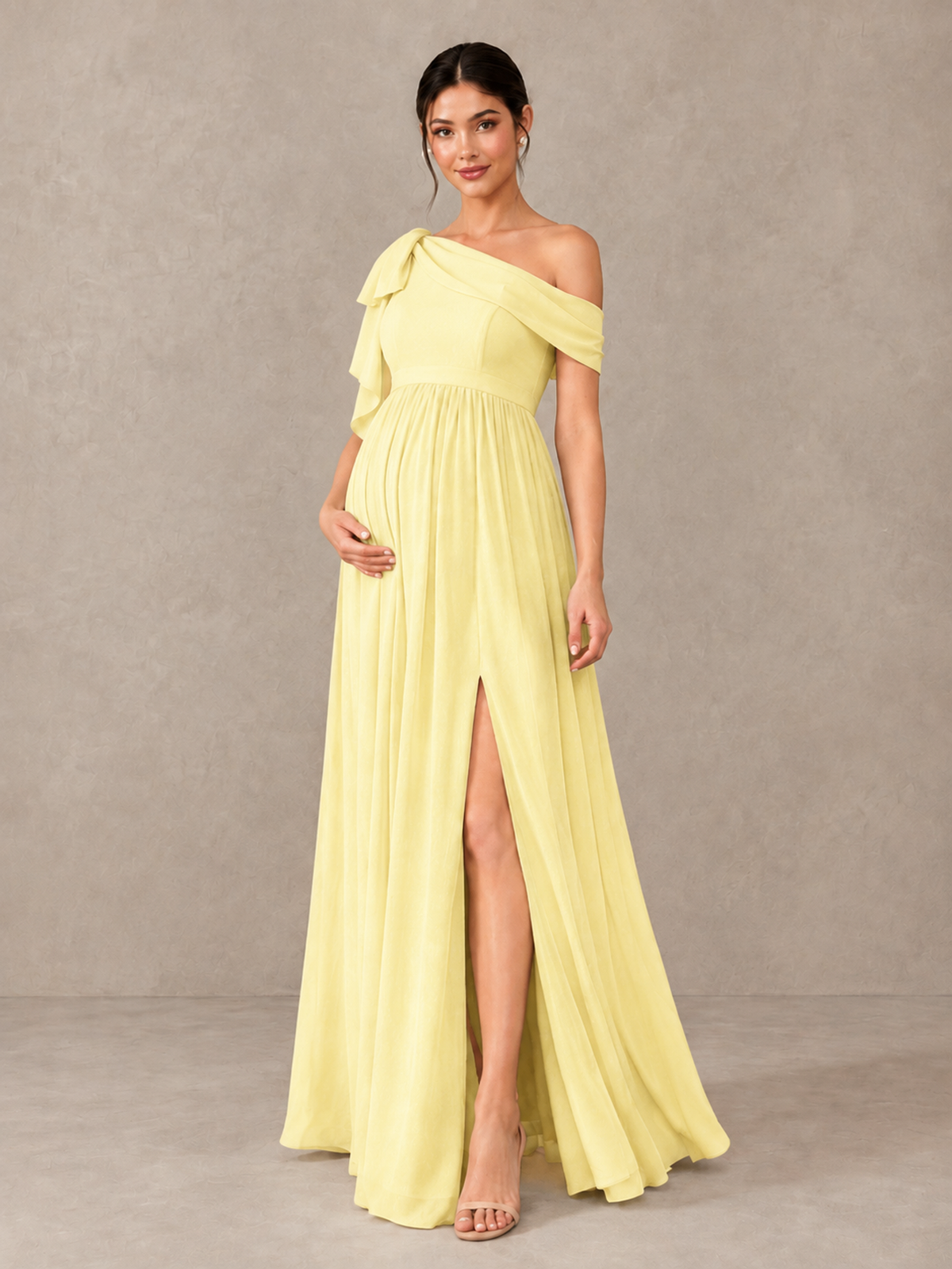 BOLODOO Daffodil One-Shoulder Maternity Bridesmaid Dress with Slit - Daffodil - Daffodil (4)